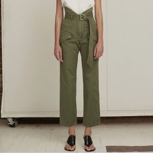 Marissa Webb Thomas Heavy Canvas Pant Olive Military Green Belted High Rise Sz 2